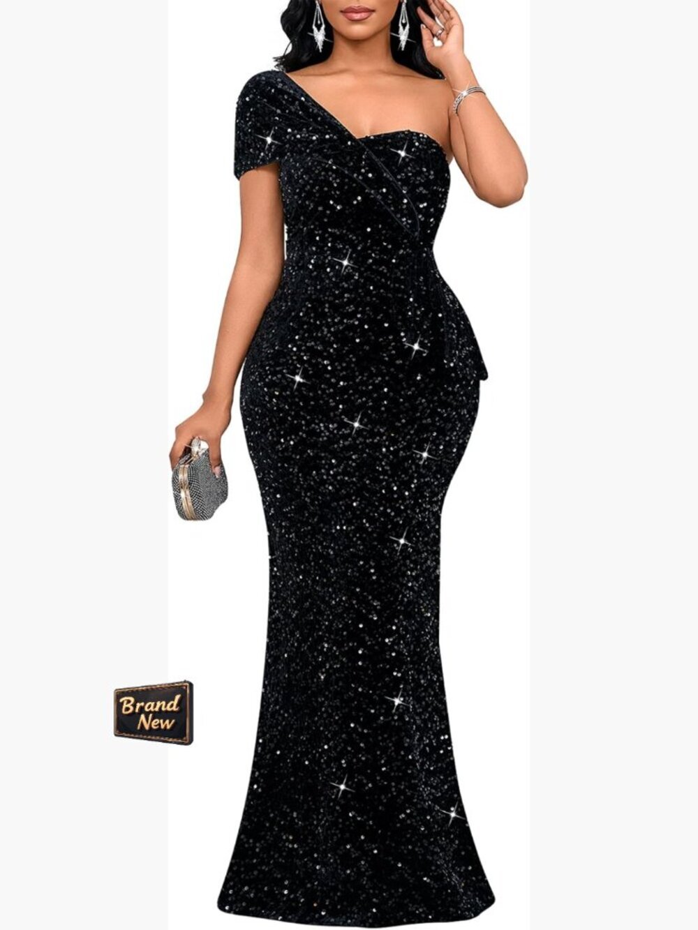 Sexy Sequin One Shoulder Mermaid Formal Party Maxi Dress